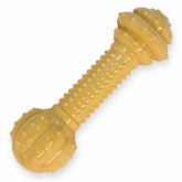 Nylabone Barbell Power Chew Toy with textured ridges for durable chewing and dental cleaning.