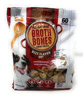 Nylabone Beef Broth Bones packaging highlighting USA made natural dog treats for enrichment