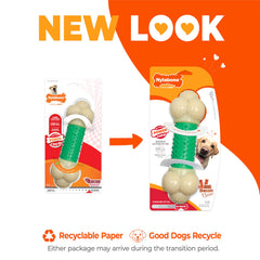 Nylabone Double Action Bone Power Chew centre image highlights a soft center for comfortable chewing.