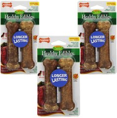 Nylabone Healthy Edibles roast beef bones, regular size, 3-pack, long-lasting digestible chew for dogs.