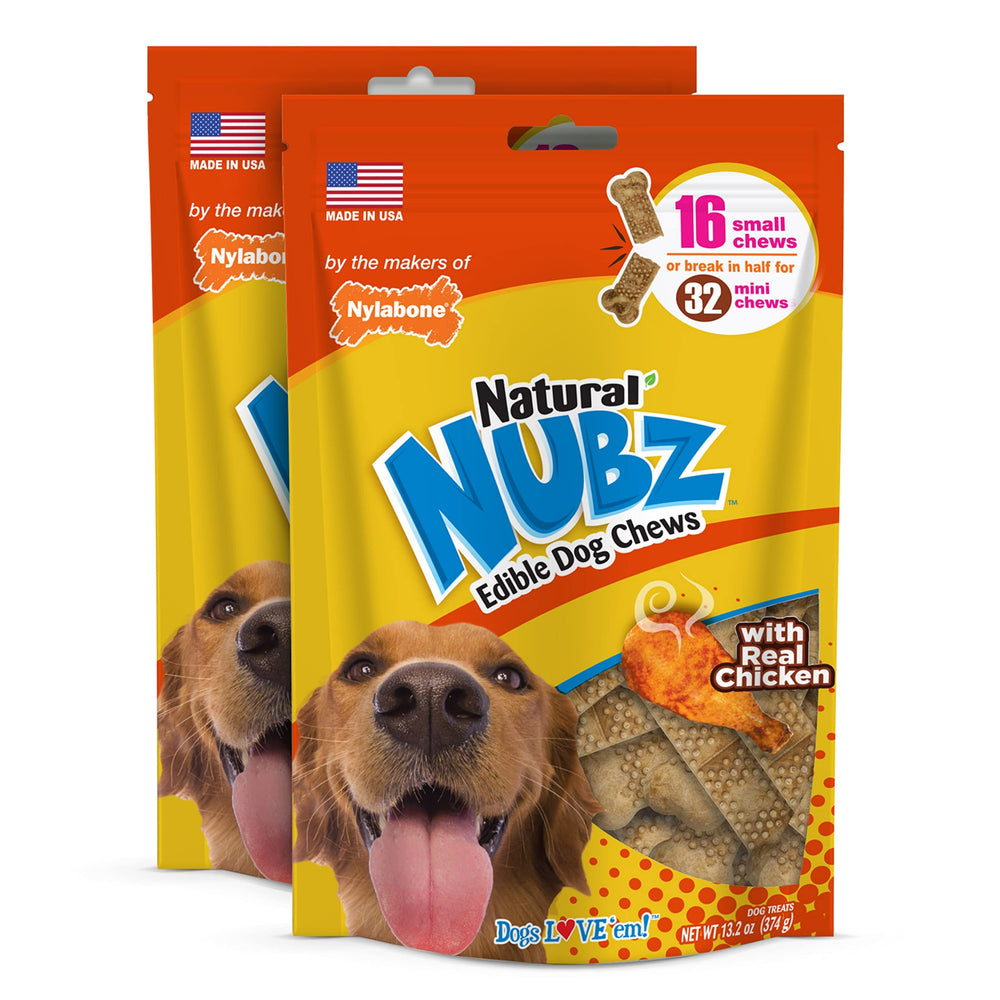 Nylabone Nubz packaging front showing chicken flavor for small dogs.
