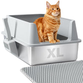 Nyutu XL stainless steel litter box with lid for easy containment and odor control.