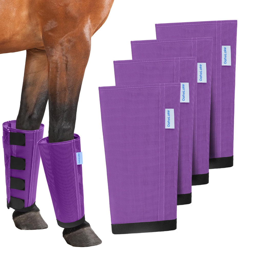 OAHELAKE mesh horse fly boots pack four purple protect legs during rides