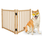 Oapety wooden dog gate panel folded for easy storage in tight spaces.