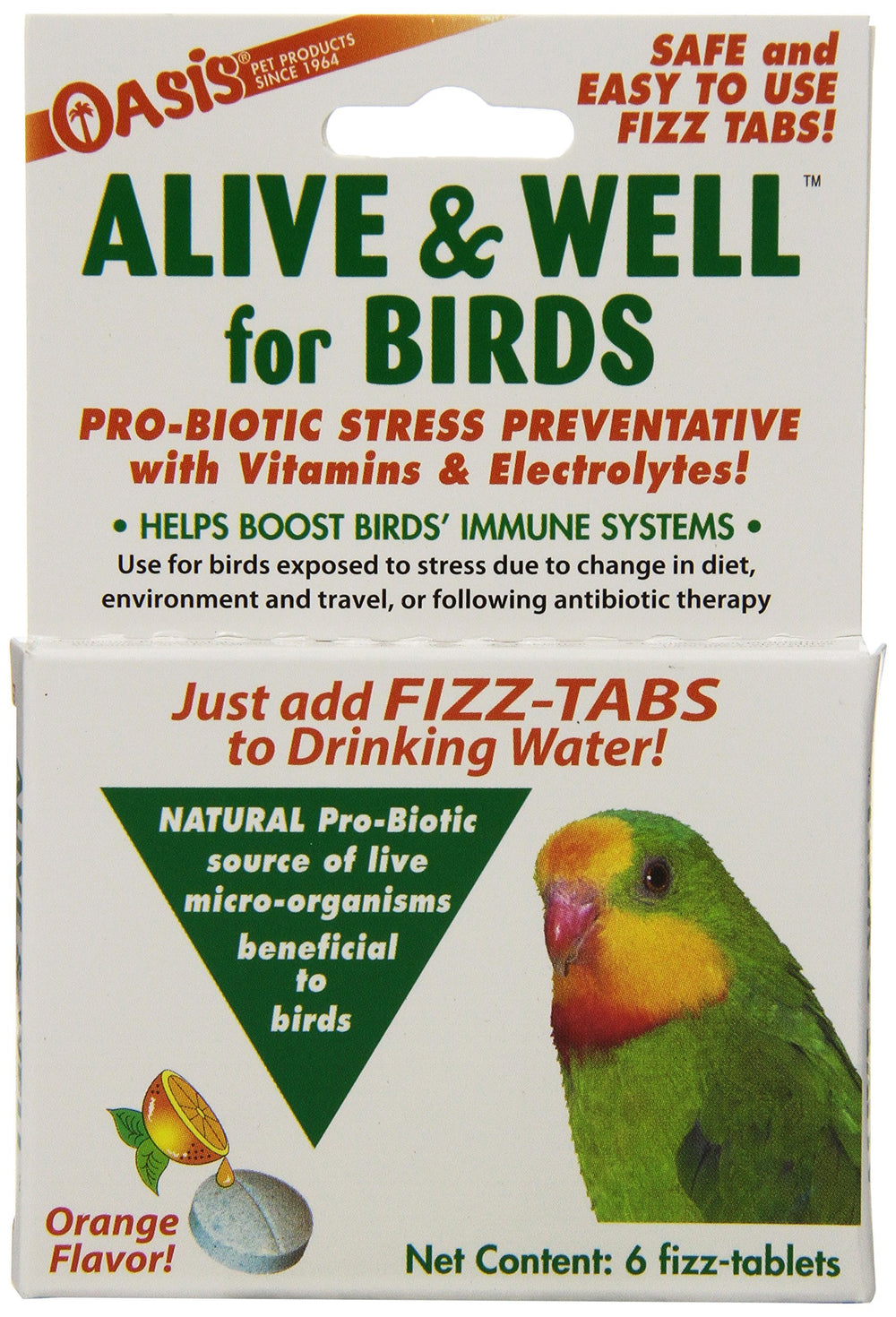 Oasis Alive and Well tablets dissolve in water to support a bird's digestion and immunity.