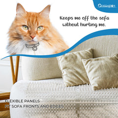 OCEANPAX clear scat mat at bedside deters paws while preserving decor.