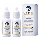 OcluVet eye drops bottle pour demonstrates easy application for pets.