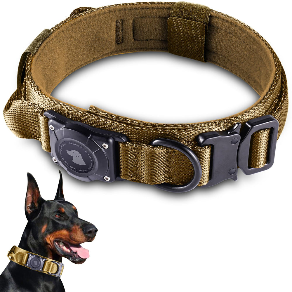 Odokele 2026 upgrade waterproof AirTag dog collar in khaki with secure tracker housing