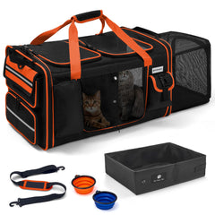Odoland expandable XL cat carrier offering space for two cats on the go