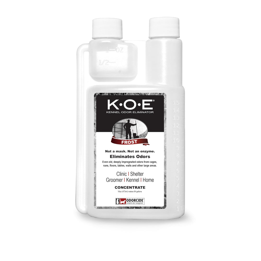 Odorcide K.O.E bottle pour showing quick dilution for odor control.