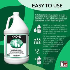 Odorcide KOE dilution guide shows how to mix for effective odor removal.