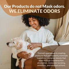 Odorcide Thornell Dog Odor-Off spray used directly on dog fur for odor neutralization.