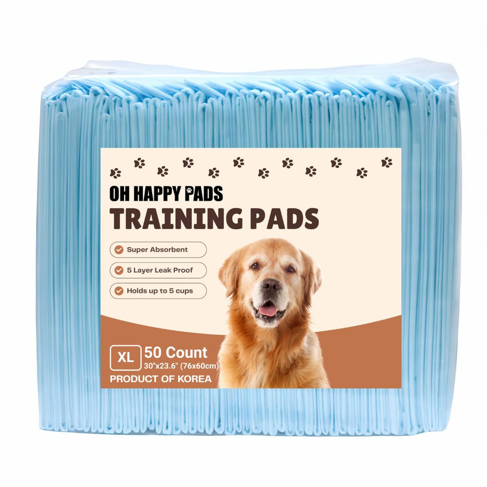 Oh Happy Pads packaging and 50-count box ready for training setup