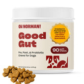 Oh Norman! probiotic chews for dogs in a bowl support digestion and daily wellness.