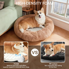 OhGeni Calming Donut Bed ergonomic bolster framing the sleeping area and neck comfort.