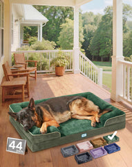 OhGeni orthopedic dog bed couch green front view, 44-inch size for large pets.