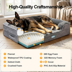 OhGeni Orthopedic Dog Bed Couch reversible-foam layer demonstrates multi-layer support.