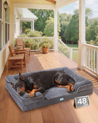 OhGeni orthopedic dog bed couch 48-inch gray in full view for XXL pets offering supported comfort