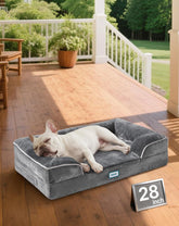 OhGeni orthopedic dog bed with cozy bolster for secure rest.