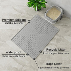 OHMO Cat Litter Mat Large shows inner ridges guiding litter toward the center for cleanup.