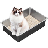 Ohtomber stainless steel litter box large interior for big cats, reduces mess and odors.