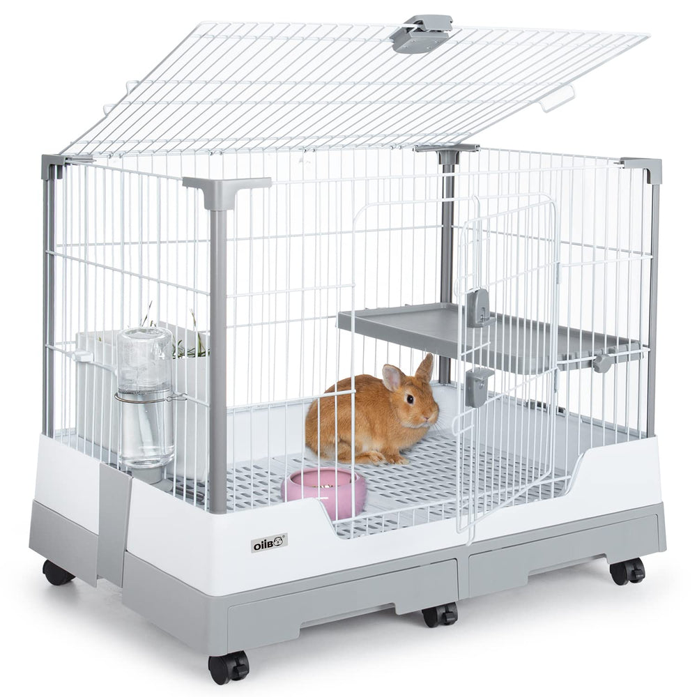Oiibo Deluxe Rabbit Cage front view, easy access for feeding and play