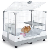 Oiibo Deluxe Rabbit Cage front view, easy access for feeding and play