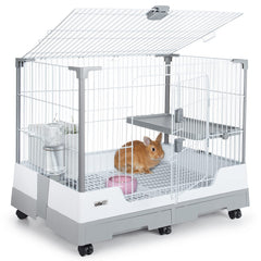 Oiibo Deluxe Rabbit Cage front view, easy access for feeding and play