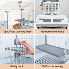 Oiibo Deluxe Rabbit Cage open-top, easy cleaning and interaction