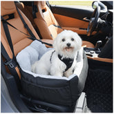 Oiilores dog car seat front view with clip-on safety leash for secure travel.