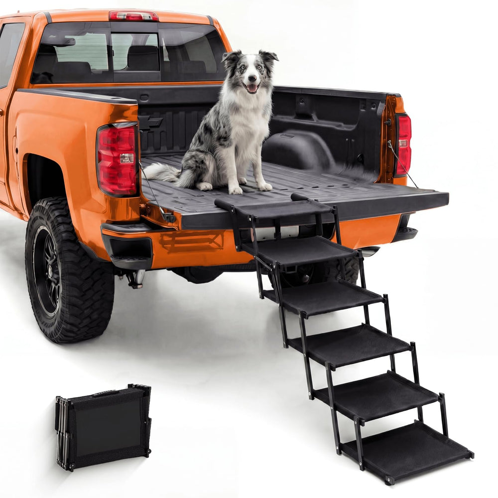 Oiilores foldable dog stairs for large dogs provide safe car access.