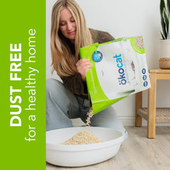 ökocat non-clumping paper pellets absorb liquids for easy cleaning.