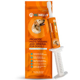 OL NELLY dog probiotic paste bottle front supports digestive balance for pets.