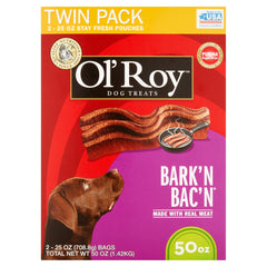 Ol' Roy Bark'n Bac'n dog treat package highlighting bacon flavor for rewarding dogs during training