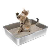 Olacat stainless steel litter box, 17.7-inch length, spacious for small pets.