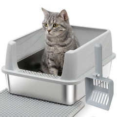 Olacat stainless steel litter box with lid showing a durable, easy to clean surface