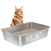 Olacat XL front view of the stainless steel litter box, showcasing a roomy interior for large cats.