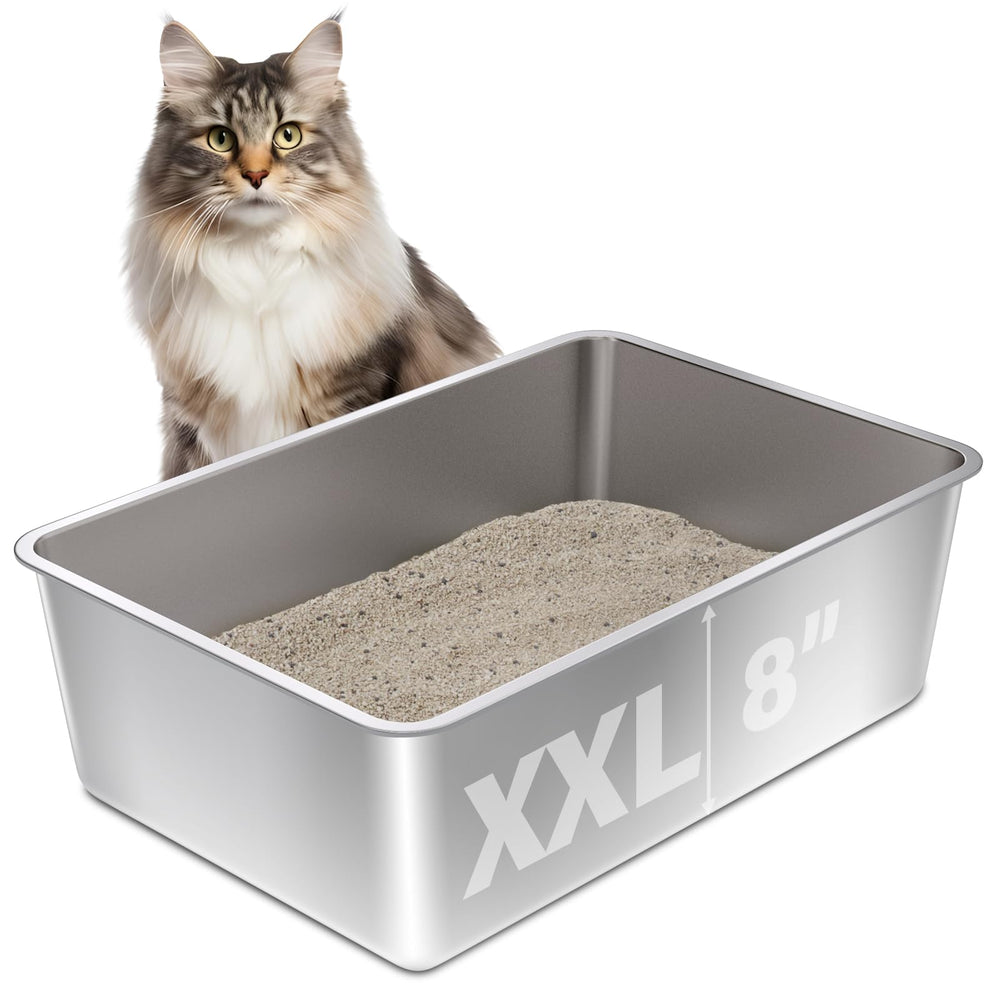 Olacat XXL stainless steel litter box with roomy interior for large cats