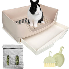 Oleisert large rabbit litter box with drawer front view, designed for easy waste removal.