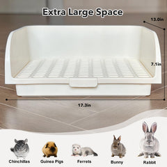 Oleisert Rabbit Litter Box top view showing dimensions and tall walls