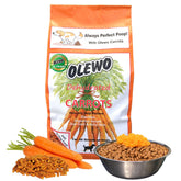 Olewo Original Carrots poured into a dog bowl for fiber support.