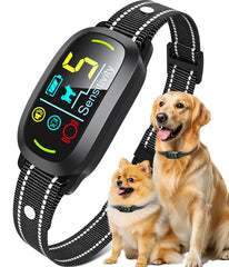 Oliry Smart AI Bark Collar front view with adjustable strap for versatile sizing.