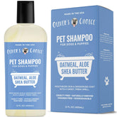 OLIVER'S CHOICE dog shampoo oatmeal bottle shows deodorizing action for a fresh, clean coat.