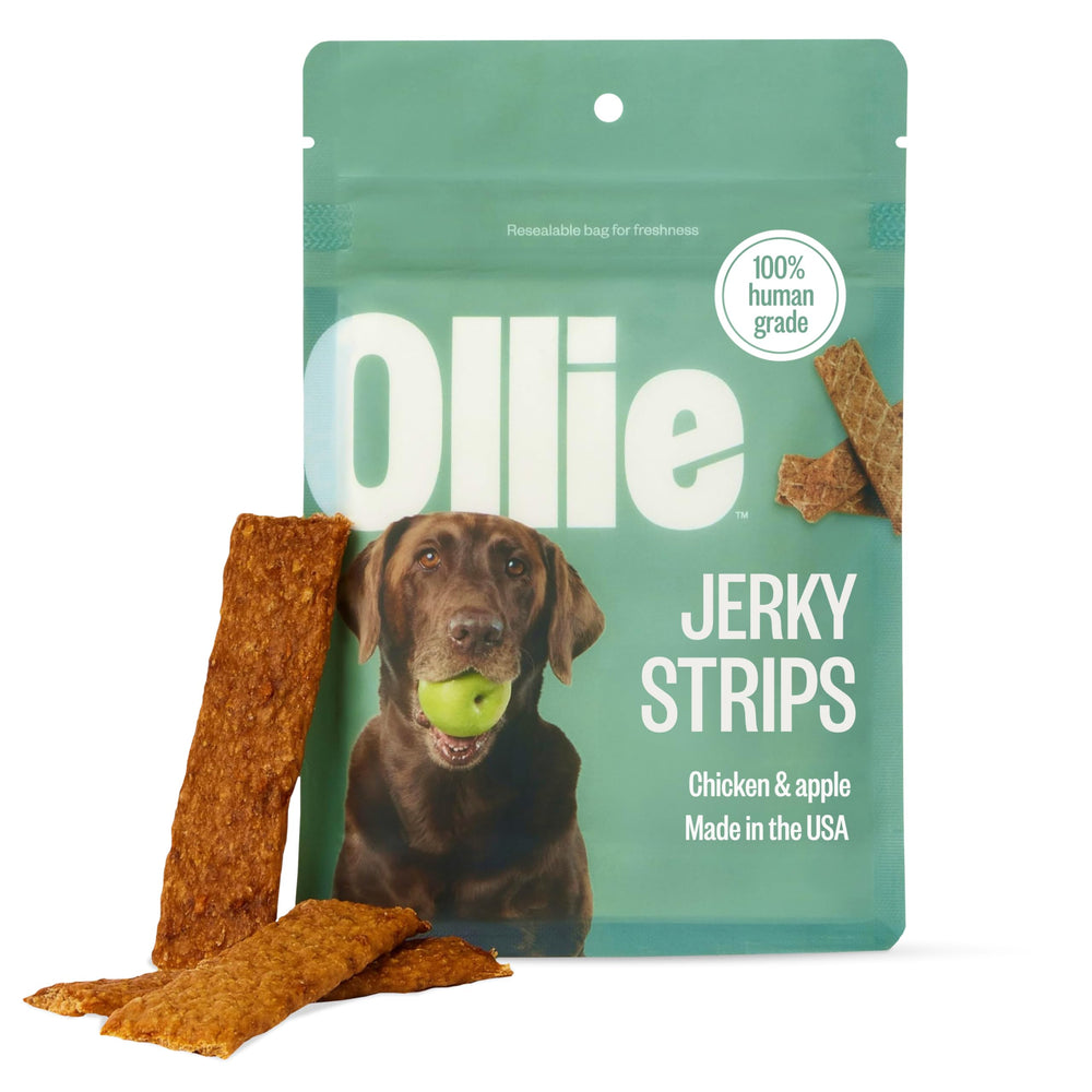 Ollie Chicken Apple Jerky pack of 3—ideal for training rewards.