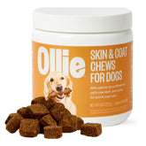 Ollie Dog Skin & Coat supplement bottle highlighting natural ingredients for daily coat care.