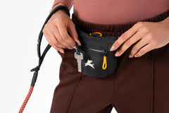 OllyDog Goodie Bag worn at the waist with clip belt.
