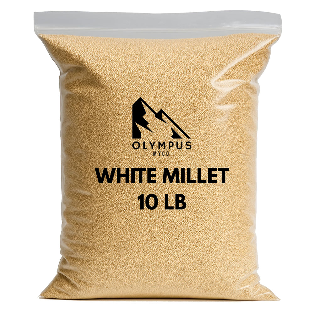 Olympus Myco white proso millet seed bag showing additive-free formula for birds