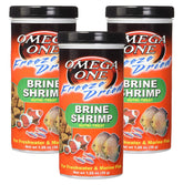 Omega One freeze dried brine shrimp 1.28 oz pack, front view, reliable daily feeding.