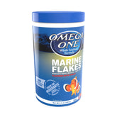 Omega One Garlic Marine Flakes bottle front for easy reef-keeper nutrition.