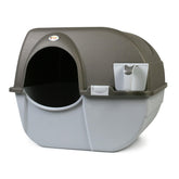 Omega Paw NRA15 grey self-cleaning litter box, top view, easy roll-to-clean.